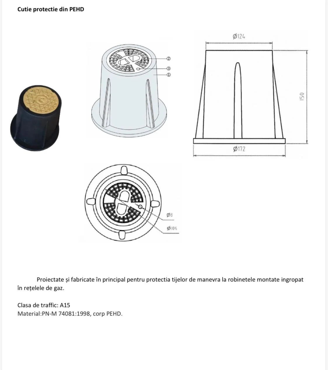 Cutie de protecție gaz PEHD EGEA — capac GN fișă tehnică